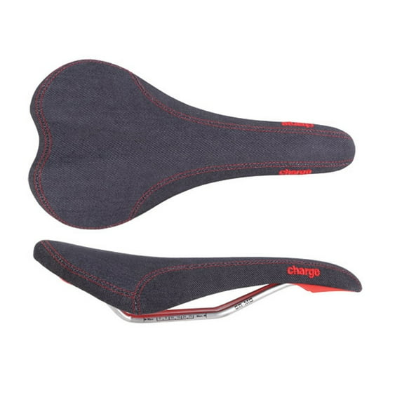 Charge Spoon Saddle Cr-Mo Rails Blue Denim-Red CroMO Rails XC Road Mountain
