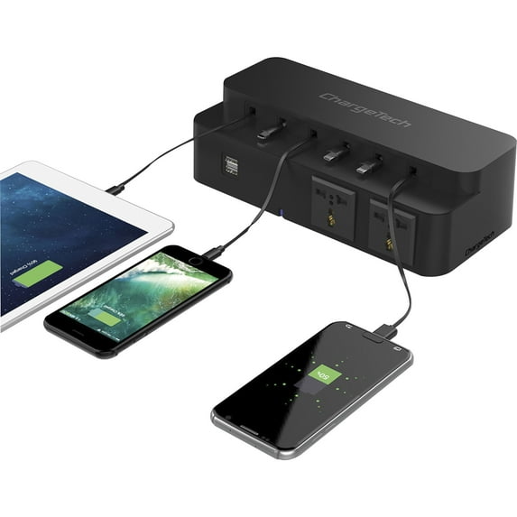 ChargeTech, CRGCT300009, Power Strip Charging Station, 1 Each, Black