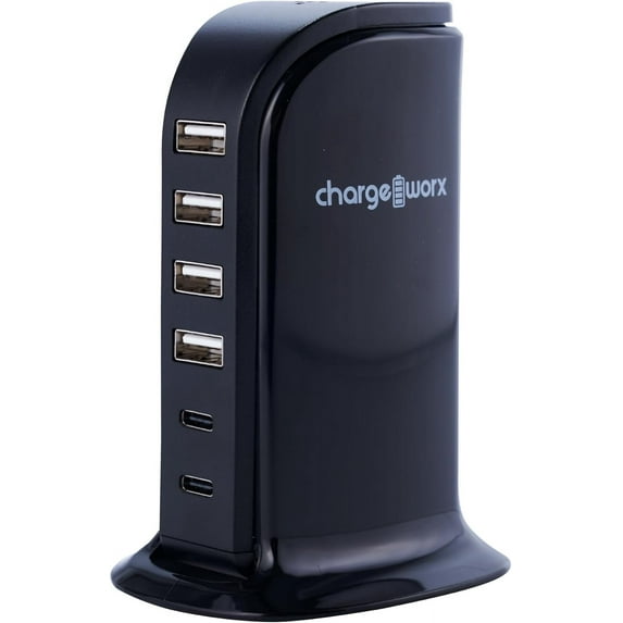 Chargeworx Multiport Fast Charging Tower with 4 USB-A and 2 USB-C Ports, 40W