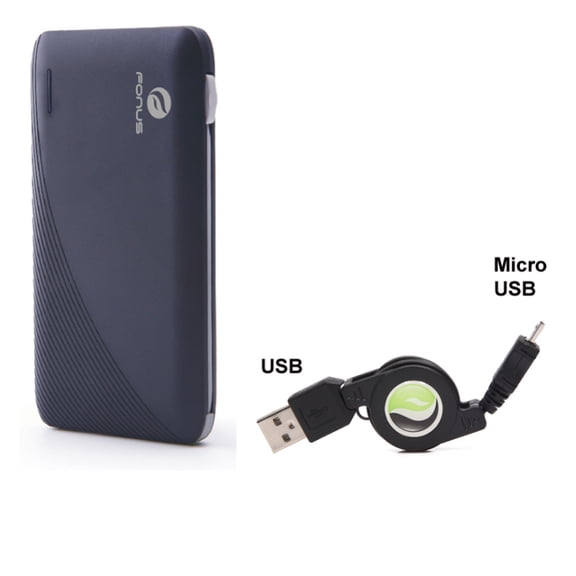 Charger 10000mAh Power Bank w MicroUSB Retractable USB Cable N1G for Samsung Galaxy S5 Active, On5 Note 5 4 3 Mega 2 NotePRO 12.2, J7 J5 J3, Grand Prime, Emerge, (2018) Refine Halo Alpha A6