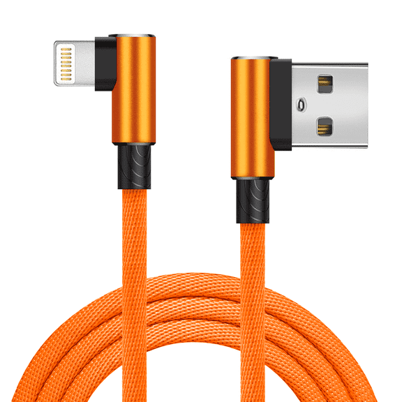 Charger 10FT Fast USB Charging Cable Cord Braided Nylon High-Speed iPhone Cable with Premium Angled Connector Compatible iPhone X/8/8 Plus/7/7 Plus/6/6S/6 Plus/5S/SE/Mini/Air/Pro Case - Orange