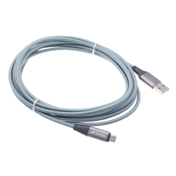 Charger 10ft Micro USB Cable for LG K8X, Tribute Monarch, Phoenix 5, Fortune 3, Aristo 5 - Cord Power Wire Extra Long Sync Braided Fast Charge Gray L8L
