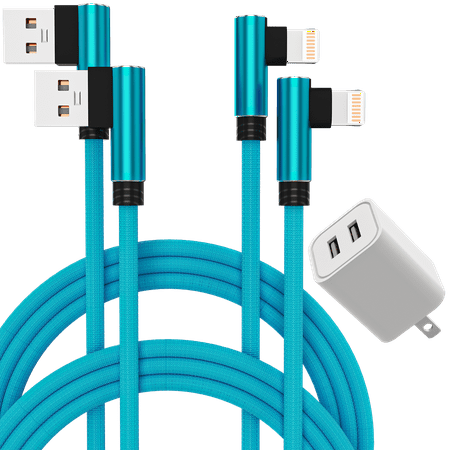 Charger, 2.4A Dual Port Portable Power Adapter Cube with 2-Pack 6FT Charging Charge Cable Cords Compatible with iPhone X/8 Plus/7 Plus/6S/6 Plus/ 6S Plus/5/5S/5C/XS/XR/XS Max/iPad/iPo Case Teal