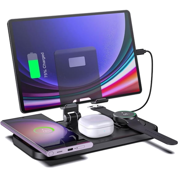Charger for , 4 in 1 Station for , Foldable Stand for Galaxy S25 Ultra/S24/S23/Z Fold 7/Flip7/Note 20/Galaxy Watch 8/7/6/5 Pro/Galaxy Buds Pro3/Android/Tablet