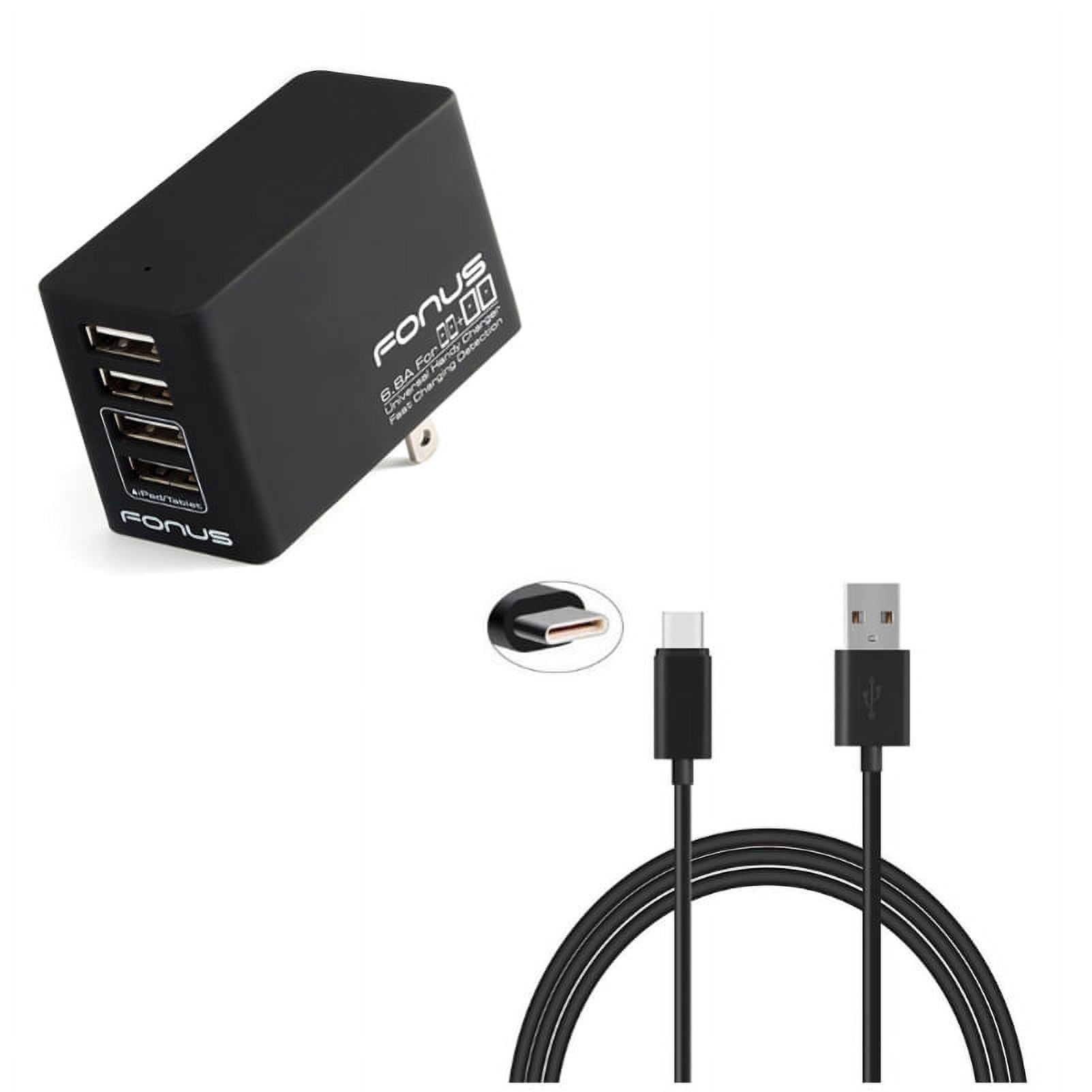 Charger 6ft USB Cable w 34W Home Charger E1R for Motorola Moto Z2 Play Z Play Droid Force Droid X4 G7 Power Play G6 - Nokia 3.1, 7.1, 8, Plus - OnePlus 5T, 6, 6T, 7 Pro - Razer Phone 2
