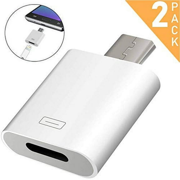 Charger Adapter, Lightning Female to Micro USB Male Fast Charge and Data Sync Converter Connector for Smartphone, Tablet, GPS, Camera, Power Bank Through Apple Lighting Cable-White, 2-Pack