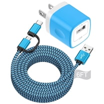 Charger Block, 2 in 1 USB C&Micro Charging Cable 6FT with USB Charger Plug, Type C Charger Fast Charging Wall Charger Adapter Power Base USB Brick Cube Box Compatible for Samsung Android, Blue