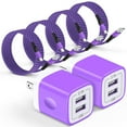 thumbnail image 1 of Charger Block,2 Pack 2.1A Dual Port USB C Charger Block Fast Charging with 4pcs Type C Cable 6FT,Type C Charging Block USB Brick Cube Wall Charger Adapter Phone Chargers Compatible for Android,Purple, 1 of 7