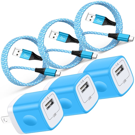 Charger Block, 2 Pack Type C Block Charger with 6FT USB C Charging Cable, USB C Block Fast Charging Wall Charger Adapter Charger Station Phone Charger Compatible for iPhone Samsung Android, Blue