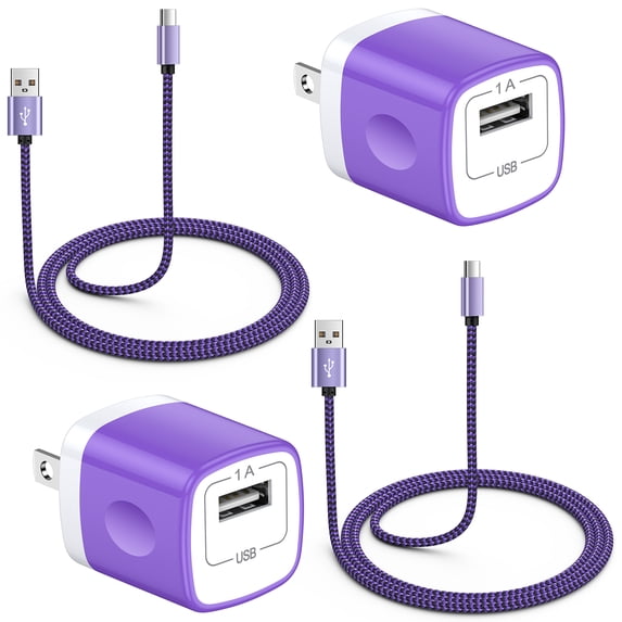 Charger Block 2 Pack, Type C Charger Fast Charging with 6FT USB C Cable, Type C Block USB C Charging Box Brick Cube Power Station Android Phone Charger Compaitble for iPhone Samsung Android, Purple