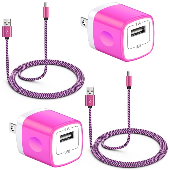 Charger Block 2 Pack, Type C Charger Fast Charging with 6FT USB C Cable, Type C Block USB C Charging Box Brick Cube Power Station Android Phone Charger Compaitble for iPhone Samsung Android, Pink