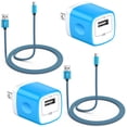 thumbnail image 1 of Charger Block 2 Pack, Type C Charger Fast Charging with 6FT USB C Cable, Type C Block USB C Charging Box Brick Cube Power Station Android Phone Charger Compaitble for iPhone Samsung Android, Blue, 1 of 8