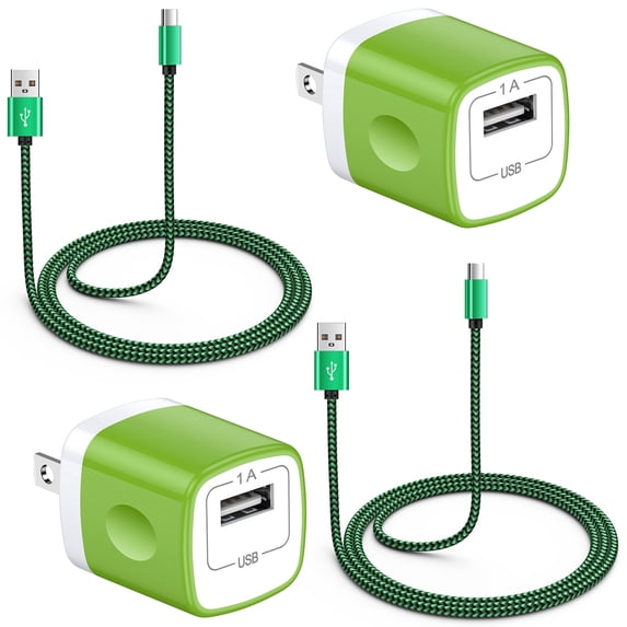 Charger Block 2 Pack, Type C Charger Fast Charging with 6FT USB C Cable, Type C Block USB C Charging Box Brick Cube Power Station Android Phone Charger Compaitble for iPhone Samsung Android, Green