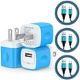 thumbnail image 1 of Charger Block, 3 Pack USB C Charger Block with 6FT Type C Cable, Charging Block Type C Block USB Brick Cube USB C Wall Charger Adapter Fast Charging Station Compatible for Android Charger, Blue, 1 of 9