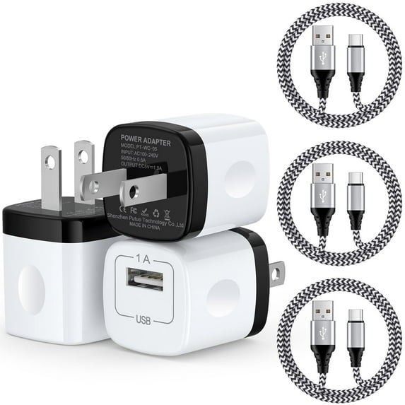 Charger Block, 3 Pack USB C Charger Block with 6FT Type C Cable, Charging Block Type C Block USB Brick Cube USB C Wall Charger Adapter Fast Charging Station Compatible for Android Charger, White