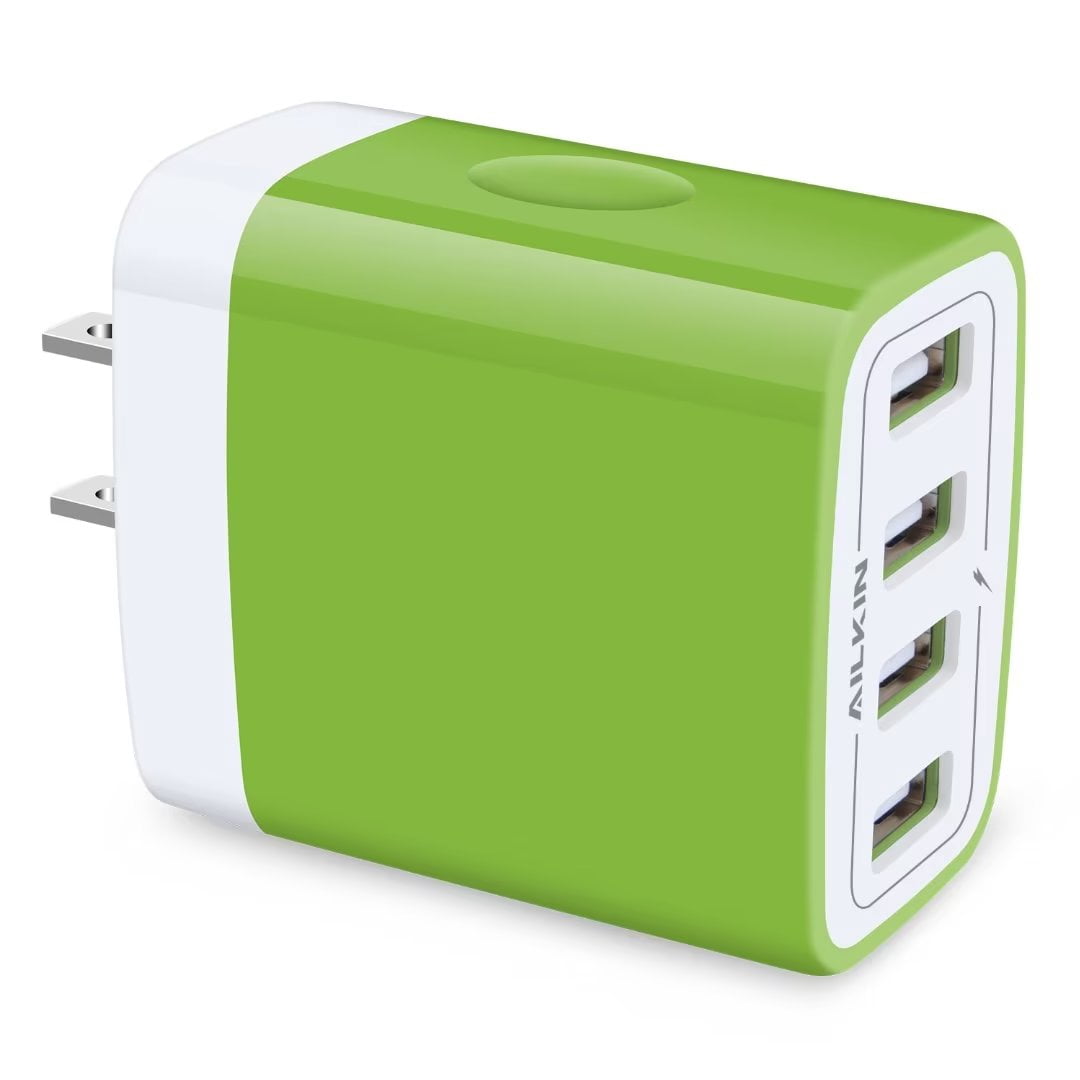 Charger Block,4 Ports USB Multiport Charger Adapter,AILKIN 4.8A Multiport Fast Charging Station Plug Charger Blocks iPhone Wall Charger,Green