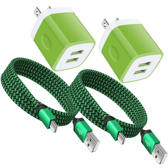 Charger Block,AILKIN 2PACK USB Wall Charger Block and 2PACK Android Type C Usb C Charging Cables 6ft 2.1A Dual Port USB Wall Charger Block Plug Phone Charger Android Fast Charger Block,Green