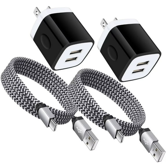 Charger Block,AILKIN 2PACK USB Wall Charger Block and 2PACK Android Type C Usb C Charging Cables 6ft 2.1A Dual Port USB Wall Charger Block Plug Phone Charger Android Fast Charger Block,Blackwhite