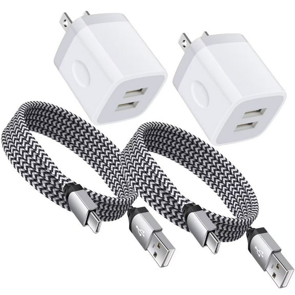 Charger Block,AILKIN 2PACK USB Wall Charger Block and 2PACK Android Type C Usb C Charging Cables 6ft 2.1A Dual Port USB Wall Charger Block Plug Phone Charger Android Fast Charger Block,White