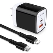 AILKIN Compatible with iPhone Charger Fast Charging with Usb C to Light-ning Cable 10ft Cords,PD 20W QC3.0 Dual Port USB C Charger Adaper Charger Blocks Compatible with iPhone 14/13/12/11,Blackwhite