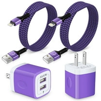 Charger Block,AILKIN USB Charger Adapter Wall Charger Plug 2.1A Dual Port Charger Blocks with 2Pack Fast Charging Cords 6ftCompatible with iPhone 14/13/12/11,Purple