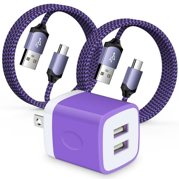 Charger Block,AILKIN USB Wall Charger Block with 2PACK Android Type C Usb C Charging Cables 6ft 2.1A Dual Port USB Wall Charger Block Plug Phone Charger Android Fast Charger Block,Purple