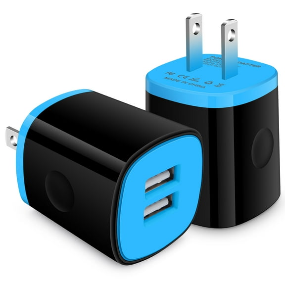 Charger Block,Charging Block,HAOANO 2PACK USB Wall Charger Adapter 2.1A Dual Port Fast Charger Block Plug Cube Phone Charger USB Wall Charger,Blue