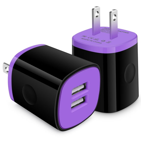 Charger Block,Charging Block,HAOANO 2PACK USB Wall Charger Adapter 2.1A Dual Port Fast Charger Block Plug Cube Phone Charger USB Wall Charger,Purple