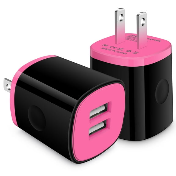 Charger Block,Charging Block,HAOANO 2PACK USB Wall Charger Adapter 2.1A Dual Port Fast Charger Block Plug Cube Phone Charger USB Wall Charger,Rose