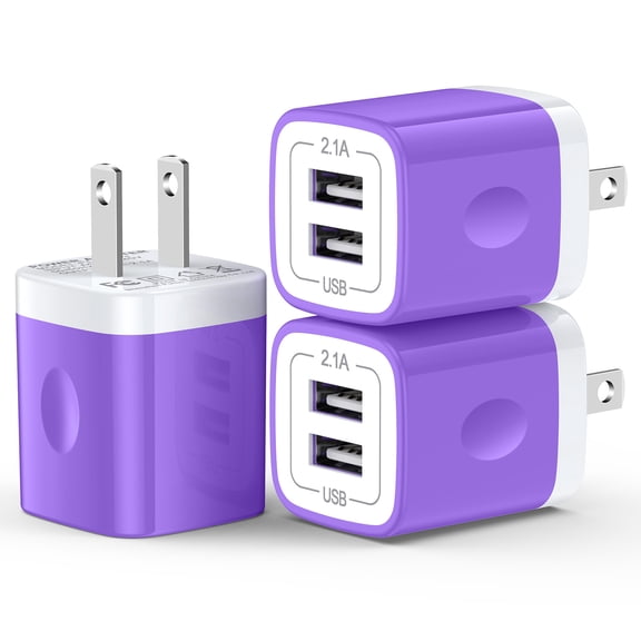 Charger Block Fast Charging,HopePow 3Pack Dual USB Wall Charger Adapter Plug 5V/2.1A Wall Charger Block Fast Charging Block Brick Base Cube Cell Phone Charger Block Usb/Type C for android Charger