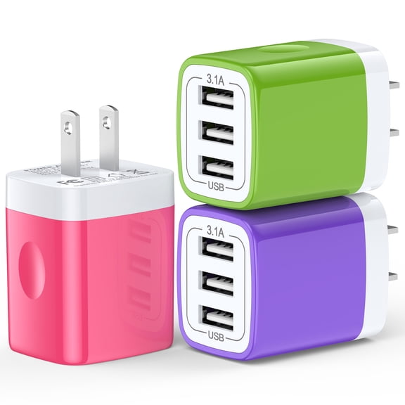 Charger Block Fast Charging,HopePow 3Pack Three Port USB Wall Charger Adapter Plug 5V/3.1A Wall Charger Block Fast Charging Block Brick Cell Phone Charger Block Usb/Type C for android Charger