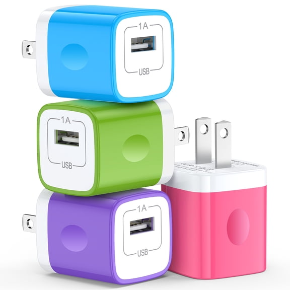 Charger Block Fast Charging,HopePow 4Pack USB Wall Charger Adapter Plug 5V/1A Wall Charger Block Fast Charging Block Brick Base Cube Cell Phone Charger Block Usb/Type C for android Charger