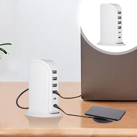 Charger Block, Fast Charging Multi-Interface Charger, Desktop Stand Multifunctional Charger, Smart Matching and Safety Protections, ABS Fireproof, Universal for All Mobile Phones