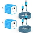 thumbnail image 1 of Charger Block, FiveBox 2Pack USB Charger Block with USB A to Micro Charging Cords 6FT, Android Charger Block USB Wall Charger Adapter Plug High Speed Micro USB Cable Compatible Samsung Android,Blue, 1 of 7