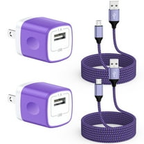 Charger Block, FiveBox 2Pack USB Charger Block with USB A to Micro Charging Cords 6FT, Android Charger Block USB Wall Charger Adapter Plug High Speed Micro USB Cable Compatible Samsung Android,Purple