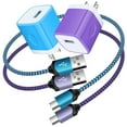 thumbnail image 1 of Charger Block,FiveBox 2pcs 1A USB Charger Block with 2pcs Android Type C Charger Cable USB C Charging Cable 6ft USB Wall Charger Block USB Brick Phone Charger Adapter Fast Charging Block,Purple+Blue, 1 of 7