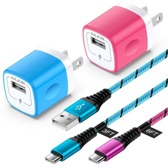 Charger Block,Type C 2PACK USB Wall Charger Block,AILKIN 2PACK Type C Usb C Charging Cables 6ft 3ft Charger Block Plug Adapter High Speed Phone Charger Cord Android Fast Charger Block Type C