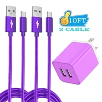 Charger Block,Type C Charger Fast Charging Cable 10 Feet,AlmosTen 2.4A Dual Port High Speed Android Phone Charger Block Box Cube Power Plug USB Wall Charger Adapter with (10ft Cable),Purple