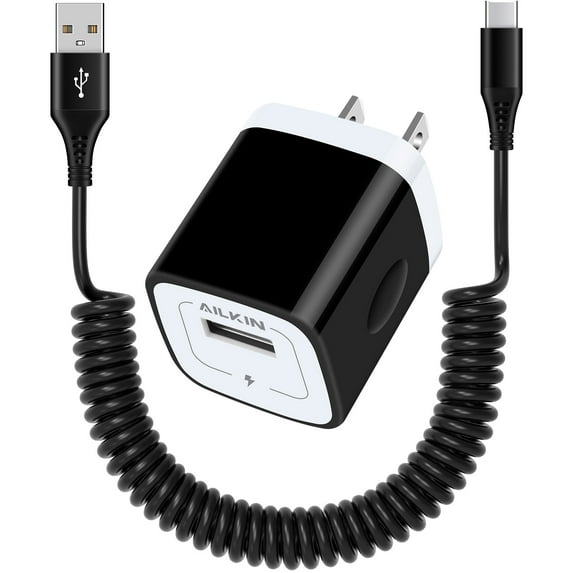 Charger Block,USB Wall Charger Adapter with Coiled Type C Cable 6ft,AILKIN 5V/1A Wall Charger Block Fast Charging Station Power Base Charger Block Plug Brick Usb Wall Charger