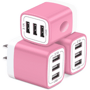 Charger Block,USB Wall Charger Adapter Plug,HopePow 5V/3.1A/3PACK Three Ports Wall Charger Block Fast Charging Block Android Phone Charger Block Brick for iPhone Wall Charger,Rose Gold