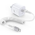 thumbnail image 1 of Charger Block, Wall Charger Adapter with Coild USB A to Type C Cable 6FT, Power Delivery Fast Charging Cord USB Charger Brick Cube Charger Station Compatible for iPhone Samsung Android, White, 1 of 7