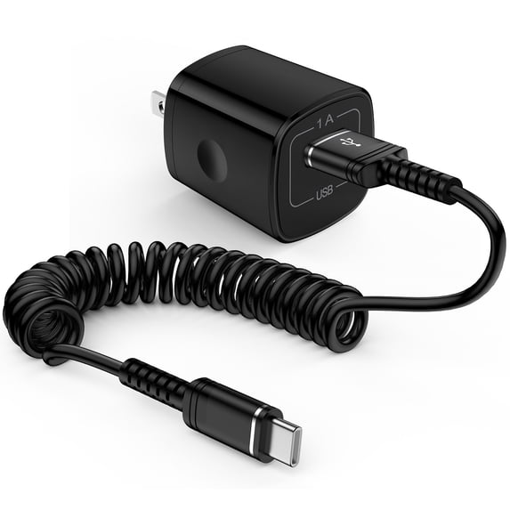 Charger Block, Wall Charger Adapter with Coild USB A to Type C Cable 6FT, Power Delivery Fast Charging Cord USB Charger Brick Cube Charger Station Compatible for iPhone Samsung Android, Black
