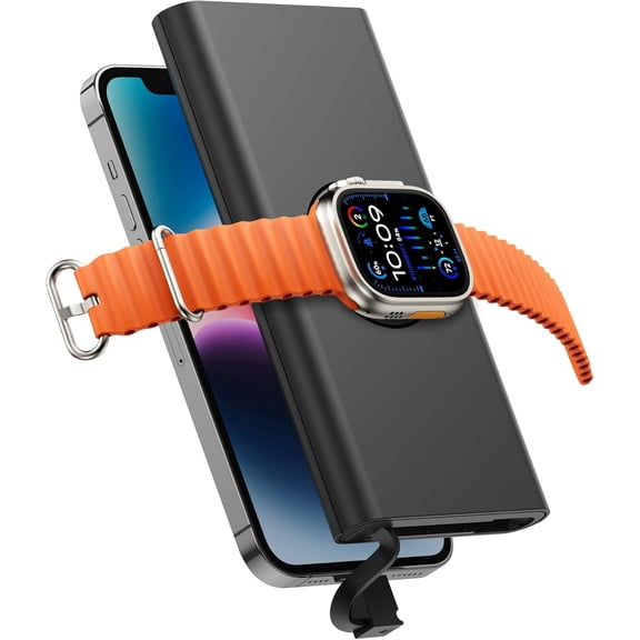 Charger with Built in Cable for iPhone 14/13/12/Pro/Max/Plus, 10000mAh Fast Charging Power Bank USB-C Back Up Battery Pack Compatible with iPhone & Apple Watch(iWatch Charger 3 in 1)(Black
