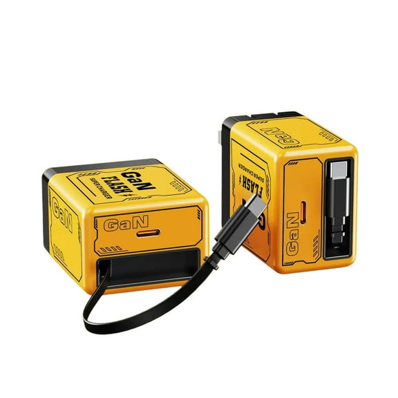 Charger Charger 120W GaN Fast Charging Wall Plug with Retractable Type C Cable and USB Ports Compact Foldable Design for Phones Laptops Tablets Travel Friendly Multi Device Charging Power