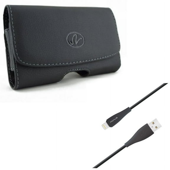 Charger Cord 10ft USB Cable w Leather Case Belt Clip for iPhone XS Max/8 PLUS/7 Plus/6S Plus/6 Plus - Power Wire Long Sync Fast Charge and Swivel Holster Loops Cover Pouch