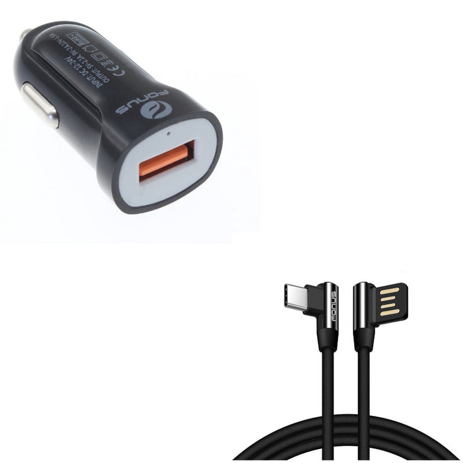 Charger Cord 6ft Type-C Angle USB Cable w Fast USB Port 18W Car Charger M1M for Motorola Moto G7 Play G6 - Nokia 3.1, 7.1, 8, Plus - OnePlus 5T, 6, 6T, 7 Pro - Razer Phone 2 - RED Hydrogen One