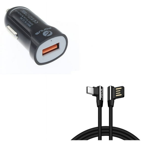 Charger Cord 6ft Type-C Angle USB Cable w Fast USB Port 18W Car Charger W1W for Kyocera DuraForce Pro 2 - Lenovo Moto Tab (10.1) - LG G5, V20, G6, V30 V50 ThinQ 5G, V40 ThinQ, V35 ThinQ