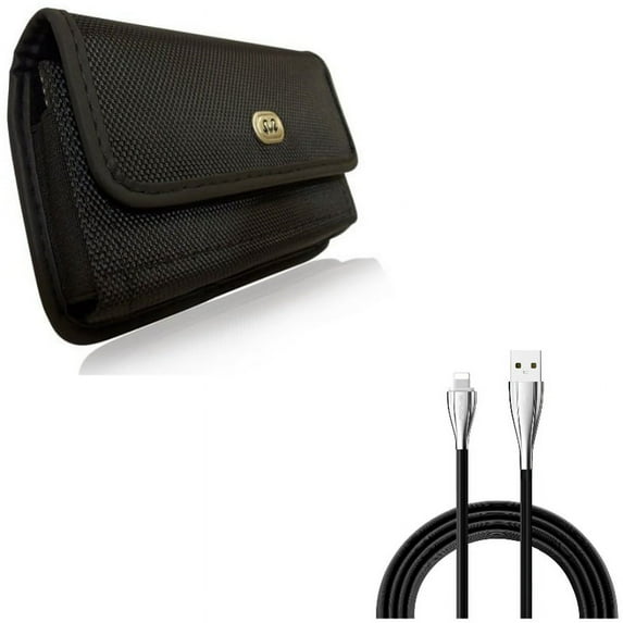 Charger Cord 6ft USB Cable w Rugged Case Belt Clip for iPhone XS Max/8 PLUS/7 Plus/6S Plus/6 Plus - Power Wire Long Sync Fast Charge and Holster Canvas Cover Pouch Carry