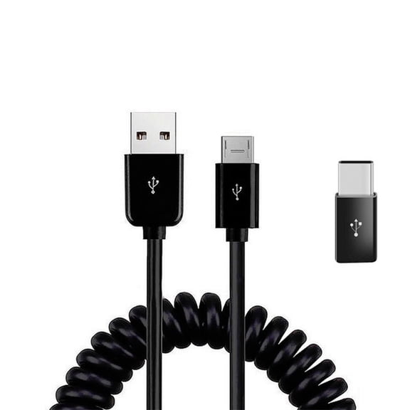 Charger Cord Coiled USB Cable for Cricket Vision Plus/Innovate E 5G - Micro-USB to USB-C Adapter Power Wire Sync Black