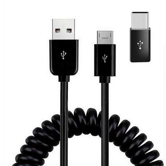 Charger Cord Coiled USB Cable for Motorola Razr Plus (2024) - Micro-USB to USB-C Adapter Power Wire Sync Black